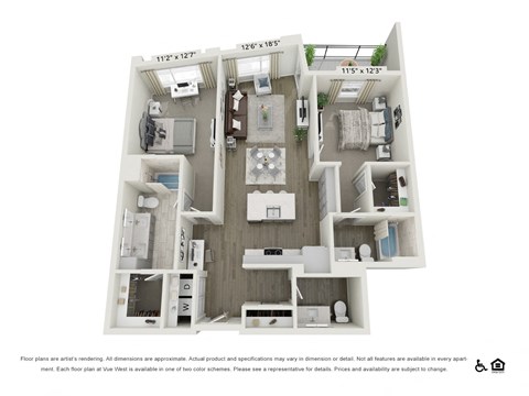 Floor plan for 2 beds, 2 baths, 1191 sqft